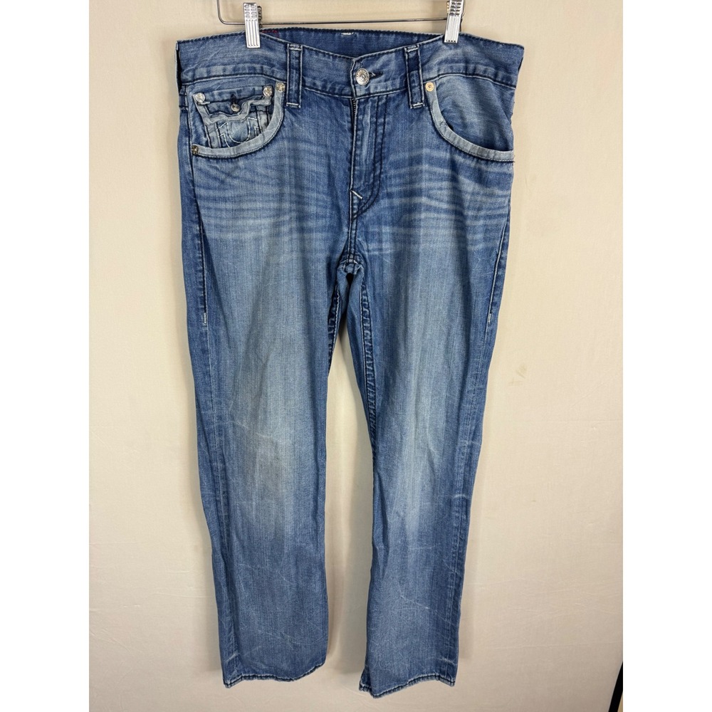 True Religion World Tour Section Straight Flap Jeans Blue Denim Size 34X32